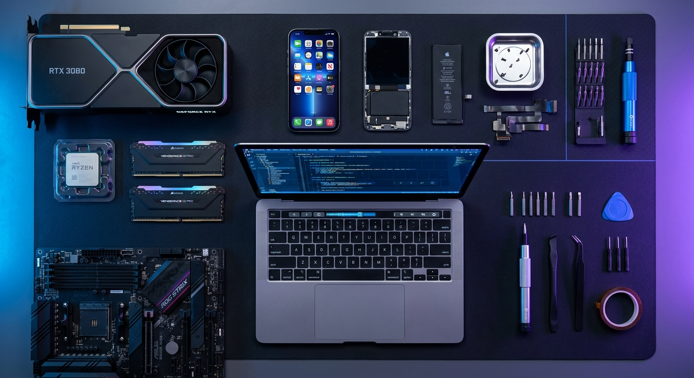 Laptops, phones and PC components we repair